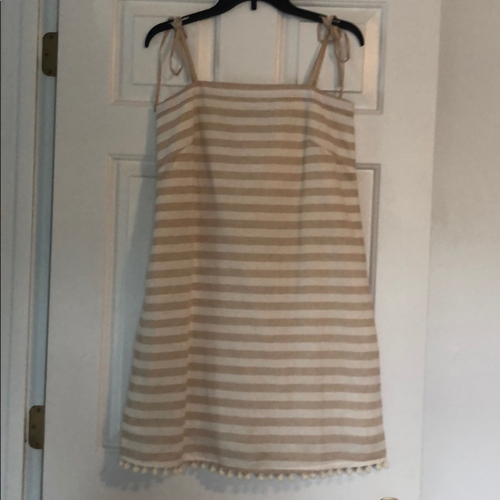 J Crew tan and white stripes dress tassel bottom